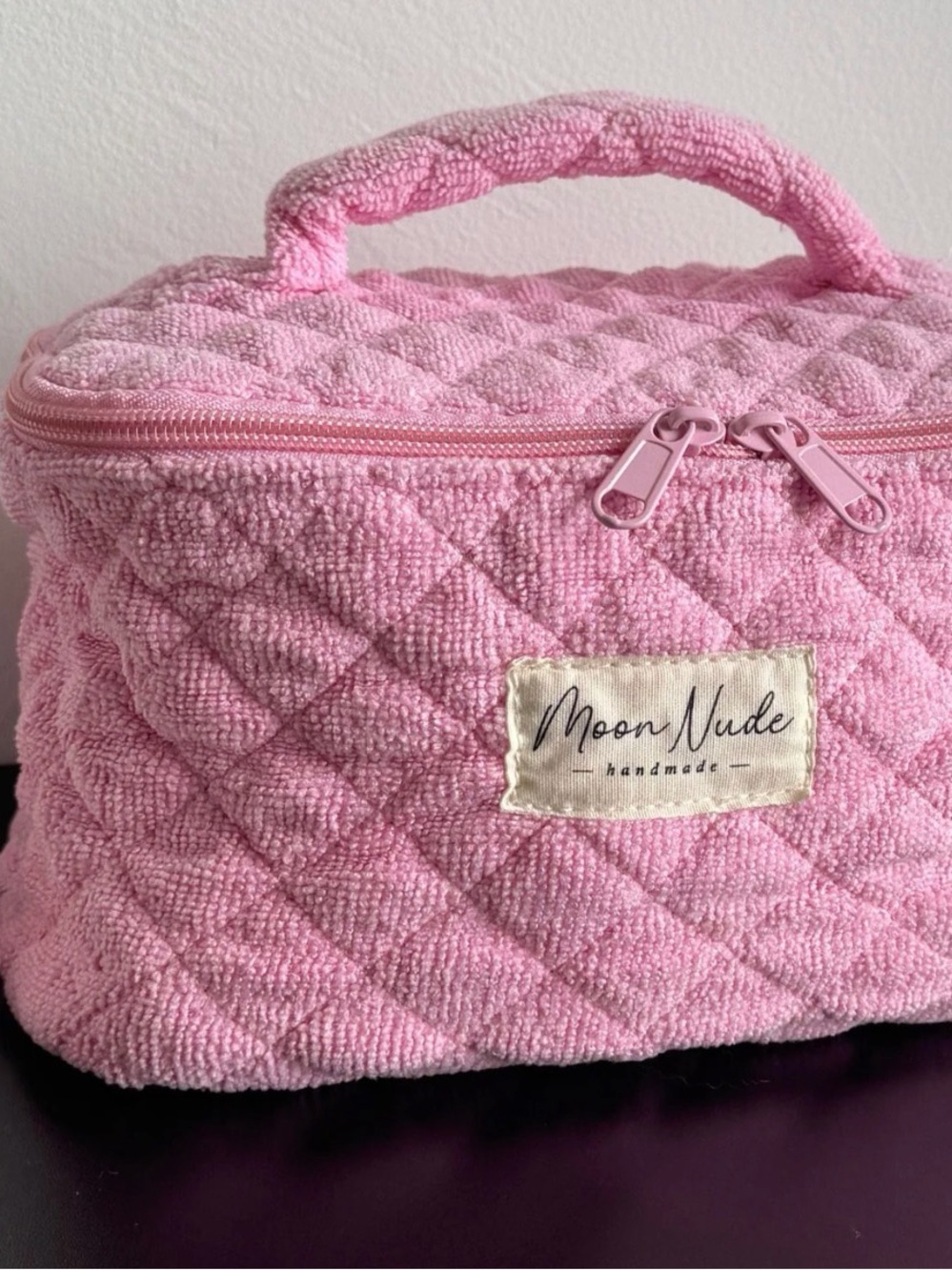 New Moon Nude Candy Vanity Handmade Pink Quilted Cosmetic Bag
